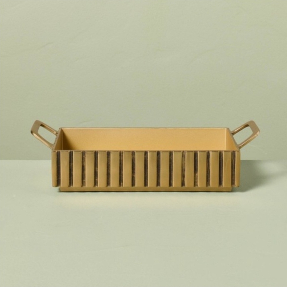 Modern Fluted Metal Decor Tray Brass Finish - Hearth & Hand™ with Magnolia